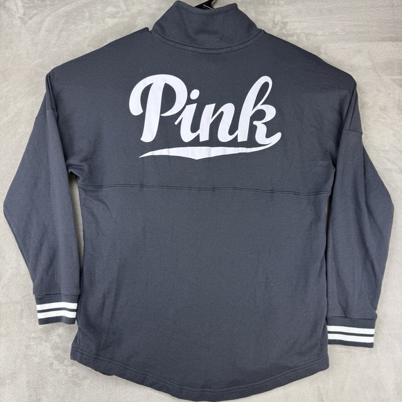 VS Pink Half‎ Zip Funnel Neck Sweatshirt Womens Large Gray Pullover Top Y2K - Picture 9 of 12